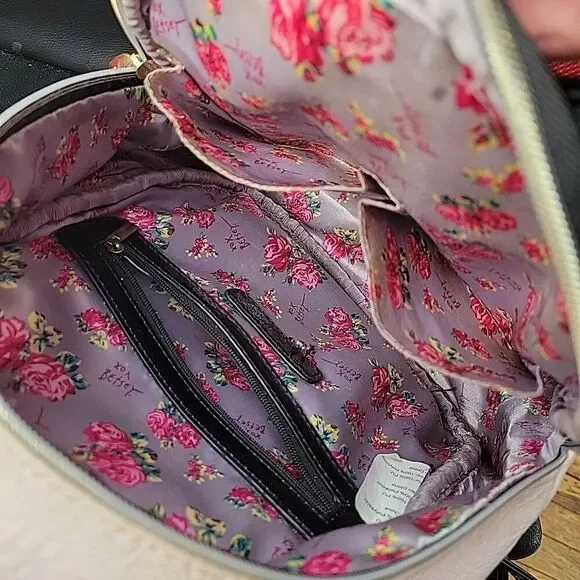 Betsey Johnson Mini Backpack Handbag Pink with Black Bow - Picture 9 of 12